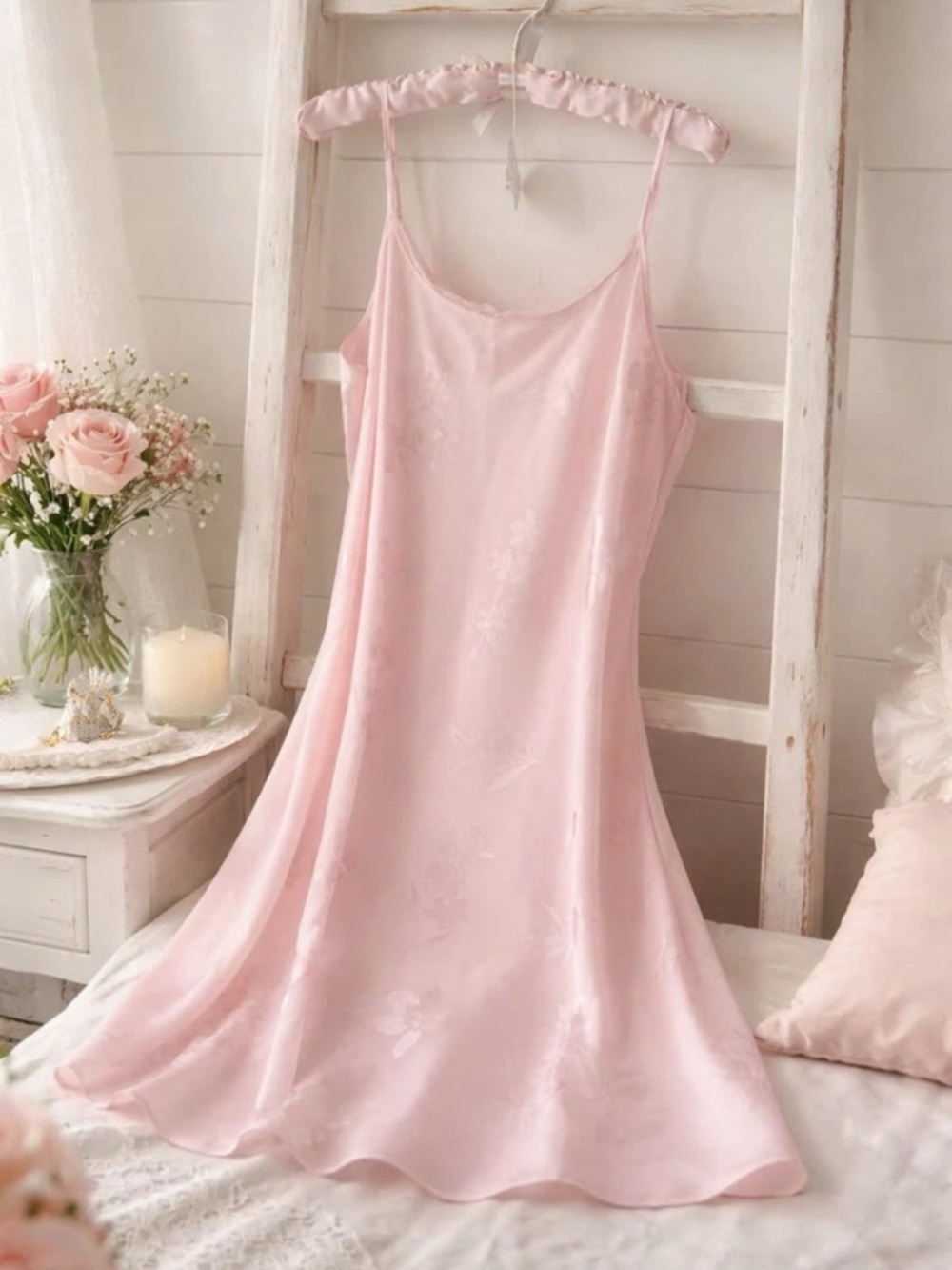 Valerie Stevens Pale Pink Floral Satin Slip